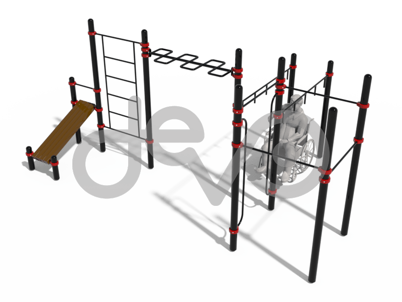 4 турника, шведская стенка, рукоход-змеевик, рукоход-молоток, наклонная скамья и вертикальные поручни